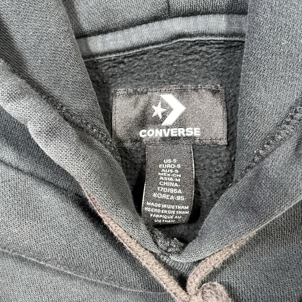Converse Pullover Hoodie Men's Small Black Embroidered White Logo Thrashed - Picture 7 of 10